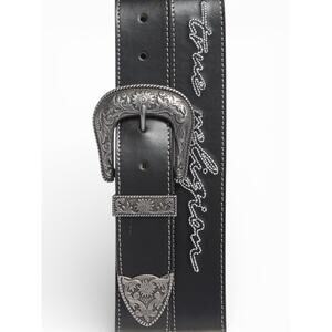 True Religion Giddy Up Western Buckle Belt - Size 38. Embroidered Black Belt